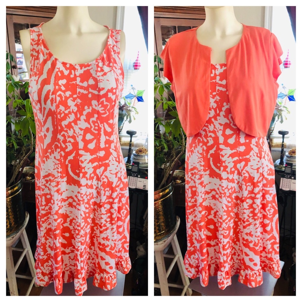 Vintage Coral & White Dress w Bolero Jacket